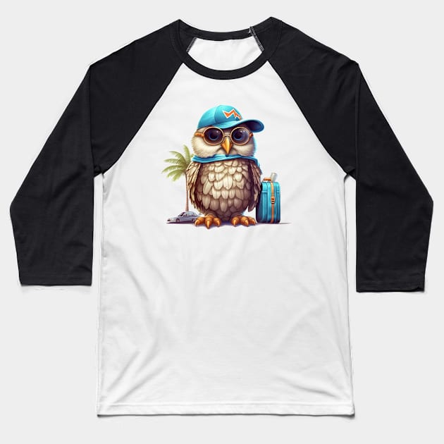 Owl on Vacation #1 Baseball T-Shirt by Chromatic Fusion Studio